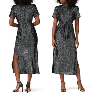 C/MEO COLLECTIVE Lustre Midi Dress Black Silver Sequin Sparkly $200 - Size S